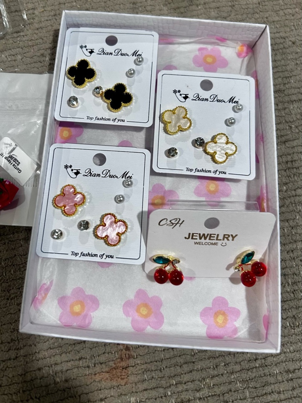 4 pair bundle inspired Stud Earring Set - Pink, Black, White, Red NEW